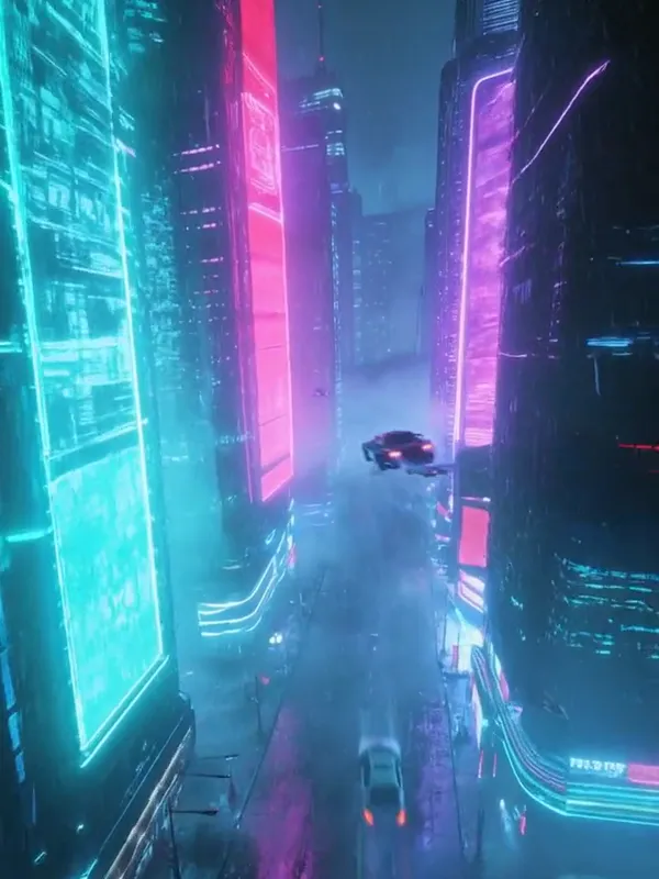 AI image to video generator result — cinematic flythrough of the neon canyon, Hailuo 2.3