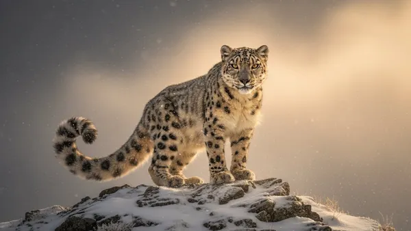 AI image to video generator input — snow leopard still image on a snowy ridge