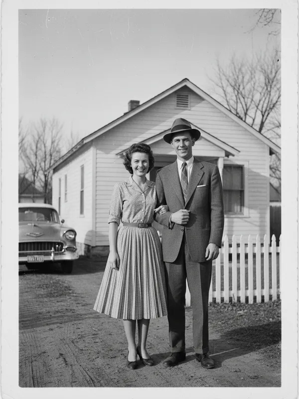 Photo to video AI free input — 1950s black and white family photograph